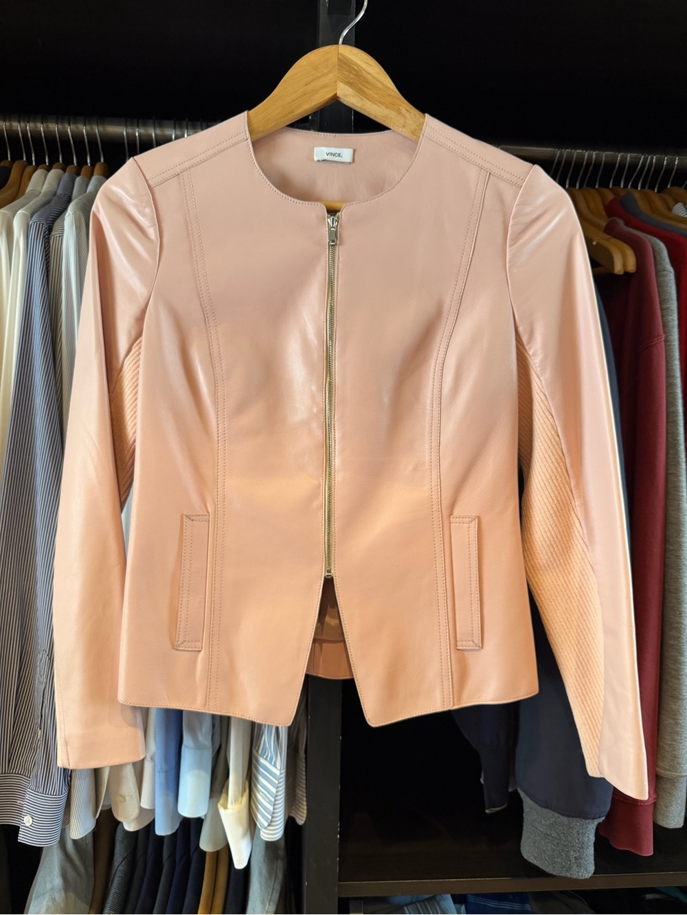 Vince Dusty Pink Leather Zip Jacket